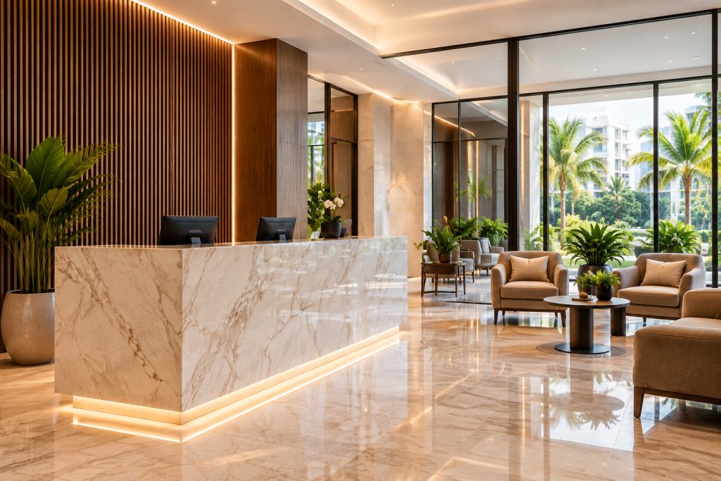 Recepción de un edificio residencial